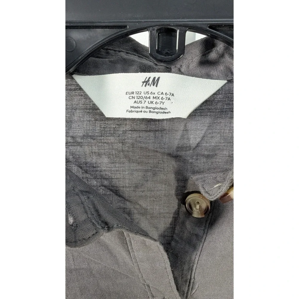 HM Girls Gray Button Down Shirt Dress Elastic Waist Size 6-7Y‎ Charcoal Collared